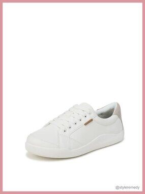 Faux Leather Low Top Sneaker with Arch Support Comfort Walking Shoe